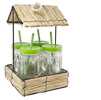 neuetischkultur Trinkbecher 4 Stück mit Hütte Kaktus Trinkgläser mit Strohhalm