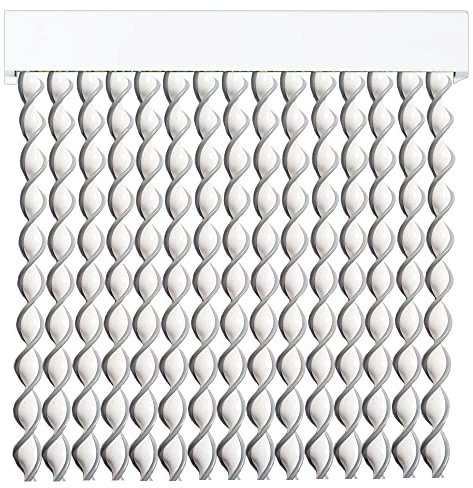 Cortinas Exterior Puerta de Cordon | 72 Tiras Plastico PVC y Barra Aluminio | Ideal para Terraza y Porche | Antimoscas | BLANCO-GRIS | 210 * 90