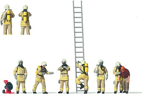 Preiser H0 10774 Figuren-Set Feuerwehrleute in moderner Beiger Einsatzkleidung mit Atemschutzgeräten 1:87