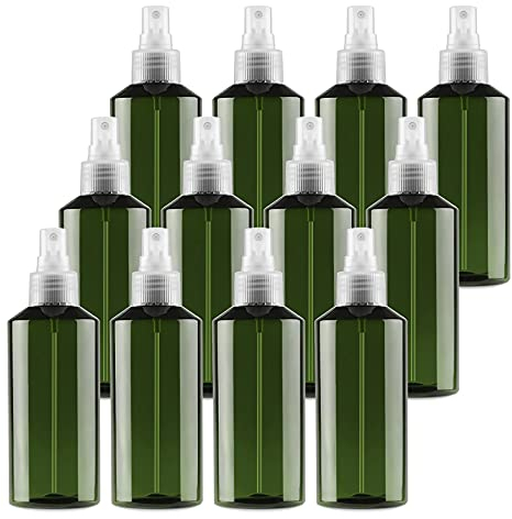 TIANZD 12 Pièces Vide 200 ml Vaporisateur Flacon Pastique Vert Bouteille avec Pompe transparent pour l'eau l'alcool Parfum Cosmétique Voyage Portable Rechargeable