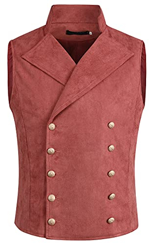 Allthemen Herren Weste Gothic Vintage mit Stehkragen Anzugweste Zweireihig Party Hochzeit #54 Rot S