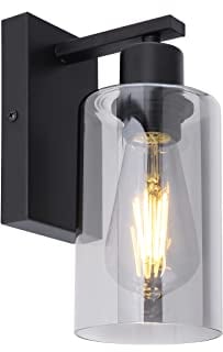 Globo LED Rauchglas Wandleuchte mit Zylinder Lampenschirm Ø 10cm, Metall Schwarz