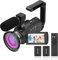 Andoer Videocamera 4K 48MP 60FPS WiFi Camcorder 16X Digital Zoom, 3 IPS Touch Screen IR visione notturna Vlogging Camera con microfono, telecomando, 2 batterie, obiettivo fotocamera, maniglia