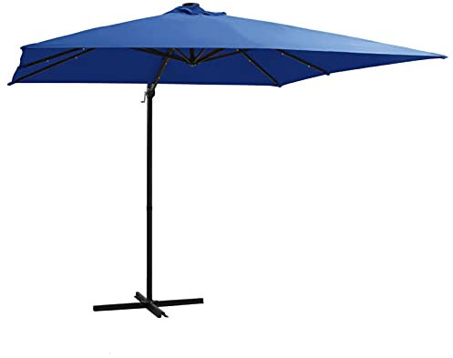 Catherinol Sombrilla voladiza luces LED poste, Parasol Terraza, Sombrilla Terraza Exterior, Sombrilla Jardin, Parasol Jardin, Sombrilla Playa, Parasol Excentrico, acero azul azure 250x250 cm