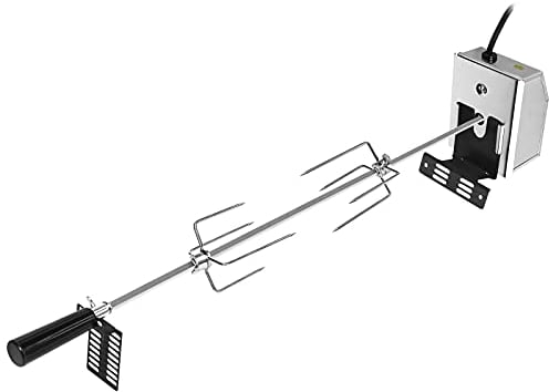 HENGMEI Edelstahl Grillspieß Set 107cm BBQ Fleischklammer mit Motor inkl. Fleischnadeln, 220V - 240V, Elektrischer Drehspieß, Rotisserie, Drehspiess, Silber