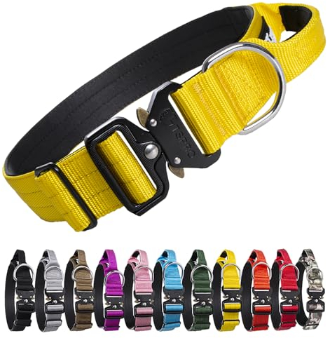 TSPRO Premium Hundehalsband mit Griff Dickes Verstellbares Taktisches Hundehalsband Schwere Ausführung Schnellverschluss Metallschnalle für Mittelgroße bis Große Hunde (Gelb L)