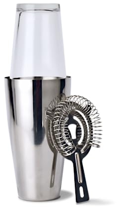 Boston Shaker con strainer in acciaio inox Coperchio miscelatore e vetro in confezione regalo Capacità: 0,8 l