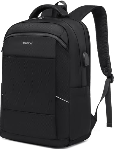 YAMTION Laptop Rucksack Herren 15,6 Zoll,Schulrucksack Jungen Teenager Laptoptasche für Schule Business Uni Reise,Schultasche Arbeitstasche Männer Frauen,TSA Freundlich,Schwarz