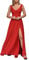 Tomwell Estate Vestiti Donna a Tunica Sexy V Scollo Senza Schienale Moda Lungo Abito da Sera Partito Vestito con Spacco Laterale B Rosso XL
