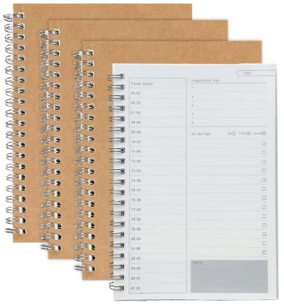 QIWEIS Aufgabenliste Tagesplaner 4 Stück Schulheft Spiralblock Liniertes Papier to do liste block Ringbuch Notizblock Zeitmanagement Handbuch Für Reise Schule Organizer Tagesplaner