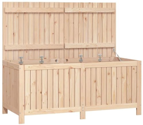 vidaXL Solid Wood Pine Garden Storage Box - ic Look - Ample Storage Space - 147x68x64 cm - Hydraulic Gas Lift Lid - Ventilated Design