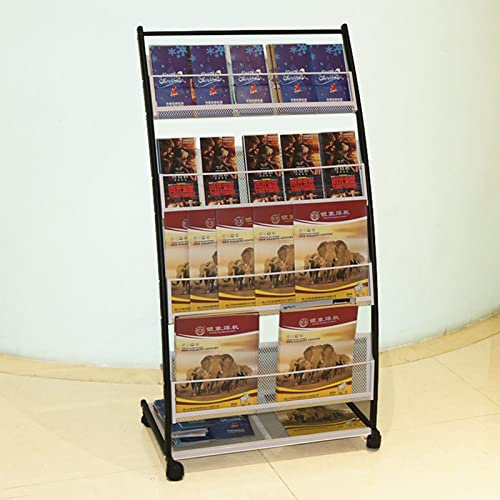 ZIMGOD Prospektständer Zeitschriftenständer aus Metall, Katalog-Prospektständer mit Rädern, Robuste Zeitschriftenhalter für Ausstellungsräume/Bankhalle/Ecke