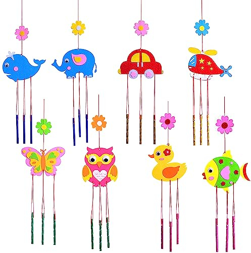 Fyihoxi 8 Stück Windspiele für Draußen Hängend Basteln, Windspiele Selber Basteln, Kindergeburtstag Basteln Ostern, Kreative Kunst & Bastelbedarf für Kinder-Kunsthandwerksprojekte