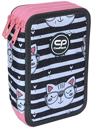CoolPack XXL Federtasche Federmappe 3-Fach Schulstiftetui, dreifaches Federmäppchen, Federmäppchen für Mädchen, Jungen, Federmäppchen 44-teilig gefüllte Schüleretui 3-stöckig, Catnip