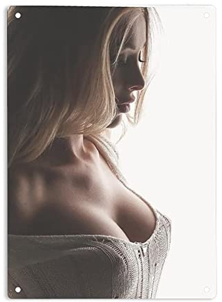 Metall-Blechschild, Motiv: Sexy Hot Girl Blonde Frauen, großes Brustposter für Zuhause, Cafés, Bars, Kneipen, Männerhöhle, Wanddekoration, Schild, 30,5 x 20,3 cm