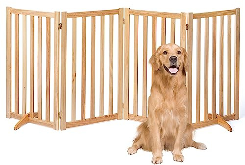 Eichenholz, 91,4 cm Höhe, freistehend, extra hoch, zusammenklappbarer Sicherheitszaun im Akkordeon-Stil, mit 2 Stützfüßen, ideal für Treppen, Türen, Hallen, Küchen, drinnen und draußen, 4 Paneele –