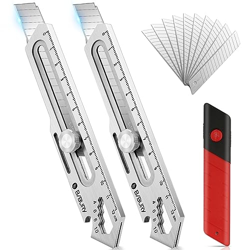 BIBURY Taglierino Professionale 2 PCS, Cutter Professionale Retrattile in Acciaio Inox con 10 Lame Sostituibili, Taglierino di Precisione, Coltello Multiuso per Ufficio, Casa, Uso Scolastico