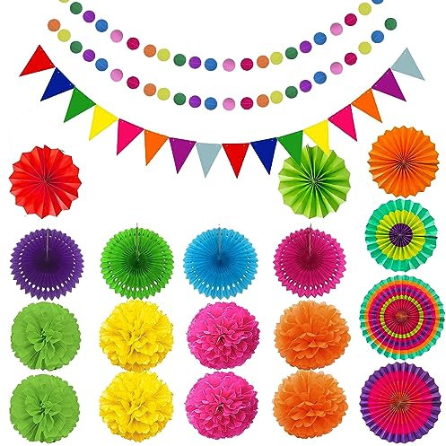 1pc Colorful Paper Fan Decoration Set, Carnival Party Decoration Set, Hanging Multicolored Paper Fans, Summer Party Decorations For Birthday Celebration, Wedding, Prom
