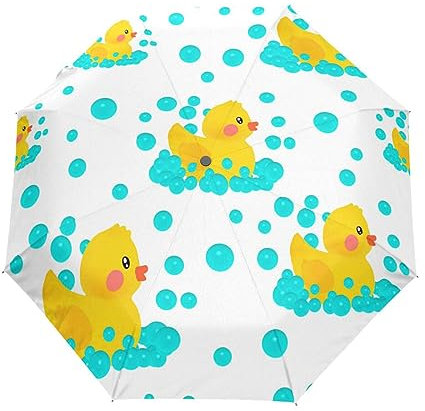 Boccsty Regenschirm mit süßer gelber Ente, automatisch, winddicht, wasserdicht, UV-Schutz, Reiseschirm – 3 Falten, automatisches Öffnen/Schließen, Sonne- und Regenschirm, Autoschirm, mehrfarbig,