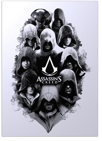 Displate - Poster aus Metall - Einfache Montage ohne Bohren - Assassin's Creed - AC Legacy Posters - Inked Art Assassins - Größe M - 32x45cm Matt