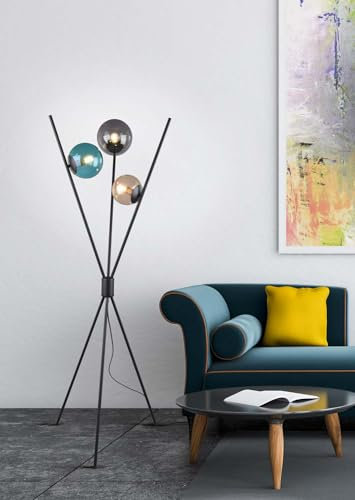 FRANKYSTAR Stehlampe 3-armig schwarz mit 3 bunten Glaskugeln Höhe 160 cm
