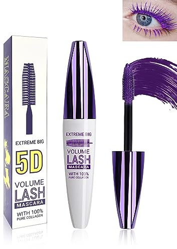 5D Waterproof Mascara Purple with Eyelash Brush, Long Lasting Smudge-proof Mascara for Eyelashes, Volumizing Lengthening Curling Eye Lashes,Telescopic Thick Mascara,Cosplay Halloween Stage Eye Makeup