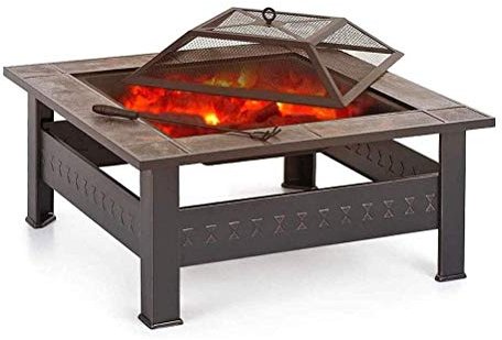 ItzZa Feuerstelle mit Grillregal, Metall-Kohlenbecken für den Außenbereich, quadratischer Tisch, Feuerstelle, Garten-Terrassenheizung
