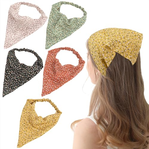 Heveer Bandeau Élastique Triangle Foulard pour Cheveux Bandeau en Mousseline de Soie pour les Femmes Fille 8 Pièces Motif Floral