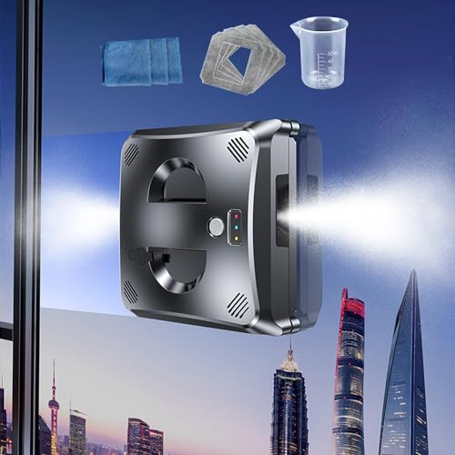 CHHMAELOVE New Window Cleaning Robot 3000 Pa Strong Suction, with 4 Mop Pads, 40ml Water Tank Intelligent Dual Water Spray, Intelligent Path Planning, Remote Control Robot Window Cleaner