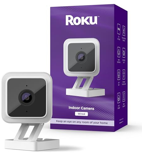 Roku Innenkamera für die Sicherheit zu Hause, kabelgebundene Sicherheitskamera mit 1080p HD-Farbnachtsicht, funktioniert mit Alexa und Google, Bewegungs- und Tonerkennung, integrierte Sirene,