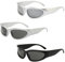 Vueinrg 3 Paar Y2K Sonnenbrille Futuristische Schnelle Brille Rave Vintage UV400 Schutz Sunglasses Fahrradbrille Sportbrille Alien Brille für Herren Damen Schwarz + Silber + Weiß