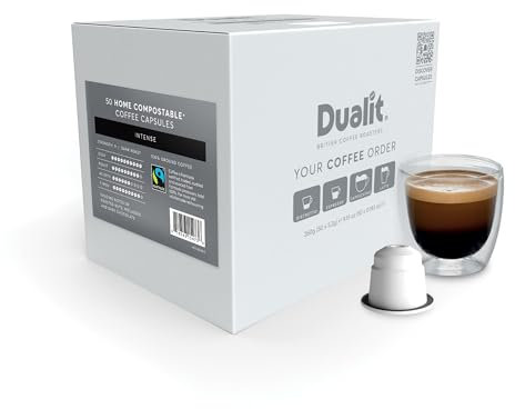 Nespresso® Compatible* Intense Home Compostable Coffee Capsules by Dualit | 50 Servings - 5 X 10 Pk of Premium Eco Friendly Fairtrade Coffee Pods - 100% Home Compostable Capsules