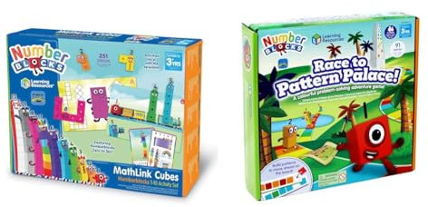 Learning Resources Numberblocks MathLink-Würfel 1-10 Aktivitätsset & HM95400-UK Brettspiel „Wettlauf zum Musterpalast“