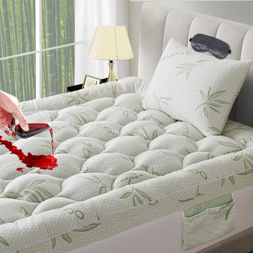 RICHAIR Wasserdichter Matratzenschoner 180 x 200 cm - Bambus Matratzen Topper mit Einer Kissenbezug und Einer Augenmaske, Atmungsaktive Matratzenauflage, als Matratzenschutzbezug Geeignet, Waschbar