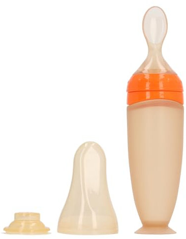 HUSHUI Baby Food Dispensing Spoon,Silicone Soft Baby Food Feeder Spoon with Dust Cover,Reusable Squeeze Cereal Feeder for Toddlers Kids (HUSHUIw2icsd6rz9-11)