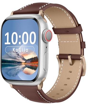 KoGiio Cuir Bracelet Compatible avec Apple Watch 46mm 42mm/44mm/45mm/49mm, Bracelet de Remplacement Compatible avec Apple Watch Series 10 46mm /9/8/7/6/5/4/3/2/1/SE/SE 2/Ultra 2/Ultra