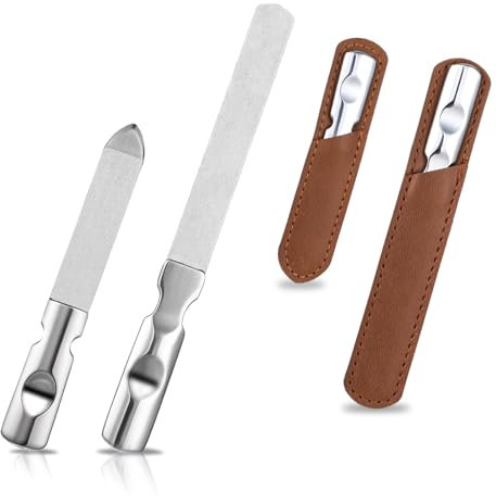 Mabor Metal Nail Files for Natural Nails, Stainless Steel Toe Nail File with Anti-Slip Handle Professional Double Sided Finger Nail Filer for Nails with PU Leather Case