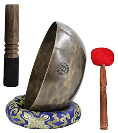 YBAAKZIIR Ensemble de Bols chantants tibétains Bol Chantant, Ensemble de Bols chantants de Pleine Lune Faits à la Main, Bol de Chant Bouddhiste népalais Professionnel(27CM)