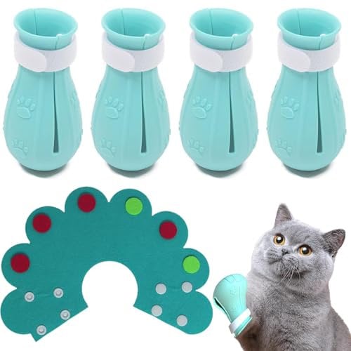 SKJAXF 2 Set Anti-Scratch Cat Bath, Cat Claw Caps 4Pcs, 1Pcs Sunflower Headgear, Adjustable Silicone Cat Claw Covers, Cat Bathing Kit, Pet Supplies For Cat Grooming, Bathing, Shaving (Green And Blue)