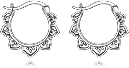 AXELUNA Lotusblume Hoop Ohrringe für Frauen Petal Floral Flower Drop Dangle Ohrringe Sterling Silber Yoga Haken Ohrringe Bali Boho Stil Schmuck Geschenke für Mutter Frau