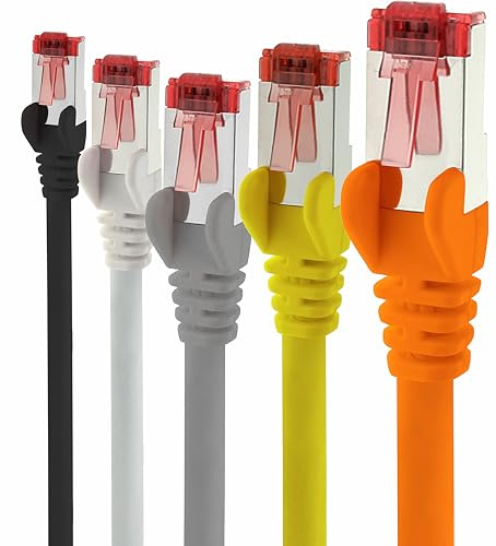 1aTTack.de Cat6 SFTP Câble réseau 5x 1m RJ45 LAN Ethernet 5 couleurs | 5 câbles Cat6 SFTP RJ45 blindés: noir, blanc, gris, jaune et orange; pour routeur, switch, modem et panneau réseau