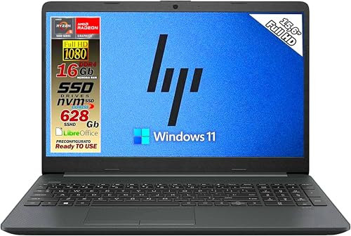 HP Notebook 255 G9, CPU AMD Ryzen 5 (5000 Series), RAM 16GB DDR4, Dual Disk NVMe/SSD da 628GB, Windows 11 Pro, Display Laptop 15.6 Full HD, Portatile Pronto all'Uso