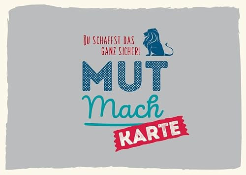 Motivations-Postkarte mit Löwe und Mutmachspruch – Blau/Rot/Weiß, Aufmunterung & Hoffnung, Geschenkidee für Optimismus & Zuversicht