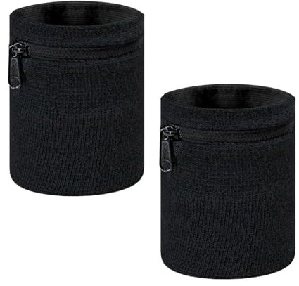 2 Stück Schwarz Handgelenk Tasche,Sport Handgelenkstasche mit Praktischer Reißverschluss,Tragbar Nylon Handgelenk Brieftaschen,Unisex Wristband Geldbörse,Kleiner Artikel Lagerung,für Jogging Sport