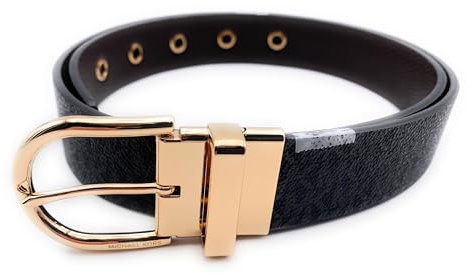 Michael Kors Gürtel I Damen I Echtes Leder I Größe XL I 115cm lang mit Schnalle gemessen I 3,0 cm breit I Schwarz-Braun I Wendegürtel/Reversible I große goldene Ösen I Women Belt8449