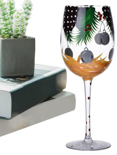 Copas de vino de Navidad, vaso de vino de Navidad con tallo, taza de vidrio clásica, cristalería, copa de vidrio con agujas de pino de árbol de Navidad, vaso de vidrio de Navidad, cristalería festiva