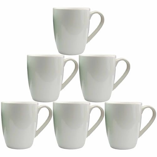 superyes Juego de 6 tazas grandes de cerámica, barril de 360 ml, mango de fácil agarre, apto para lavavajillas, microondas, color blanco