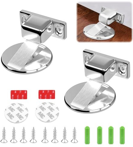 Yuqilin 2 Stück Türstopper Magnetisch, Unsichtbarer Door Stopper Tür Magnet, Zinklegierung Magnettürschnapper für Boden, Magnetische Türschnalle mit Klebeband und Schrauben, Drinnen & Draußen (Silber)
