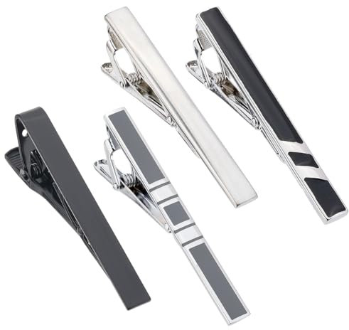 GORGECRAFT 4 Pinces à Cravate pour Hommes Pince à Cravate Classique Argentée et Noire Ensemble de Pinces à Cravate de Style Long Bords Carrés Épingles à Cravate Pinces Décontractées Mariage Affaires