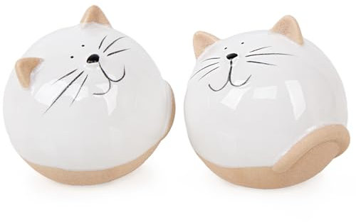 Logbuch-Verlag 2 kleine Katzen Deko Figuren weiß Ostern aus Keramik Dekokatze Geschenk Geburtstag 10 cm